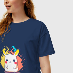 Женская футболка хлопок Oversize Белый Пикачу - фото 2