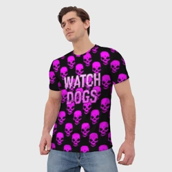 Мужская футболка 3D Watch dogs neon skull - фото 2