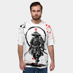 Мужская футболка oversize 3D Самурай и брызги чернил - фото 2