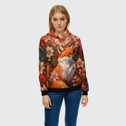 Женская толстовка 3D Умилительный лисёнок в цветах   - фото 2