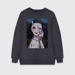 Женский свитшот oversize без начеса хлопок Клинок, рассекающий демонов Нэдзуко Камадо