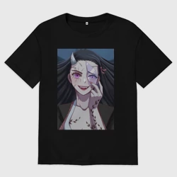 Женская футболка хлопок Oversize Клинок, рассекающий демонов Нэдзуко Камадо