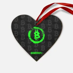 Деревянная игрушка Сердце Биткоин - салатовый неон