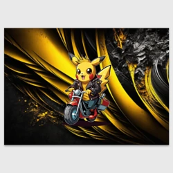 Поздравительная открытка Пикачу на красном  мотоцикле