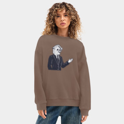 Женский свитшот oversize без начеса хлопок Человек скворечник - фото 2