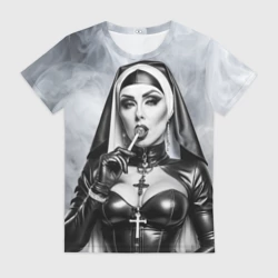 Женская футболка 3D Пошлая монахиня с чупа чупсом