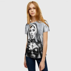 Женская футболка 3D Пошлая монахиня с чупа чупсом - фото 2