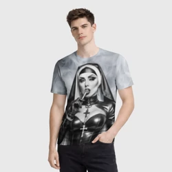 Мужская футболка 3D Пошлая монахиня с чупа чупсом - фото 2