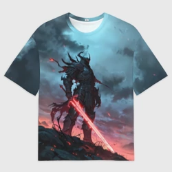 Мужская футболка oversize 3D Рыцарь с раскаленным мечом 