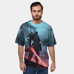 Мужская футболка oversize 3D Рыцарь с раскаленным мечом  - фото 2