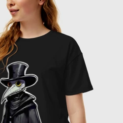Женская футболка хлопок Oversize Чумной доктор в маске и шляпе - фото 2