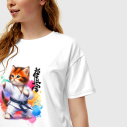 Женская футболка хлопок Oversize Кёкусинкай карате - крутой котёнок - фото 2