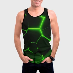 Мужская майка 3D Темные зеленые неоновые плиты в разломе - фото 2