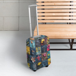 Чехол для чемодана 3D Цветочки на пэчворк дениме - фото 2