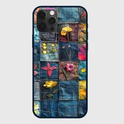 Чехол для iPhone 12 Pro Max Цветочки на пэчворк дениме