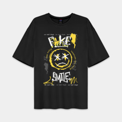 Женская футболка Oversize хлопок premium Фальшивая улыбка