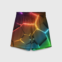 Детские спортивные шорты 3D Радужные    неоновые плиты  в разломе 