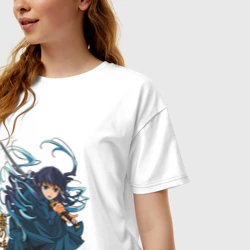 Женская футболка хлопок Oversize Столп Тумана Муичиро Токито Клинок рассекающий демонов - фото 2
