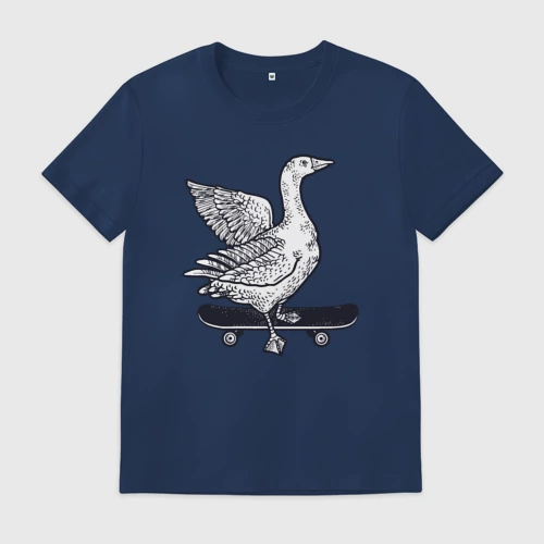 Мужская футболка хлопок с принтом Гусь скейтер, вид спереди #2