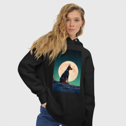 Женское худи Oversize хлопок Доберман на фоне луны - фото 2