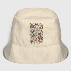 Детская панама хлопок Птицы, бабочки, цветы