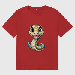 Женская футболка хлопок Oversize Милая веселая змейка