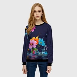 Женский свитшот 3D Цветы и брызги воды - фото 2