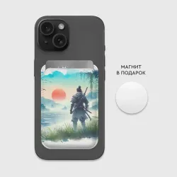 Картхолдер Magsafe магнитный Японский самурай на берегу горного озера - фото 2