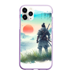 Чехол для iPhone 11 Pro Max матовый Японский самурай на берегу горного озера