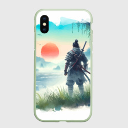 Чехол для iPhone XS Max матовый Японский самурай на берегу горного озера