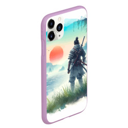 Чехол для iPhone 11 Pro Max матовый Японский самурай на берегу горного озера - фото 2