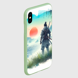 Чехол для iPhone XS Max матовый Японский самурай на берегу горного озера - фото 2