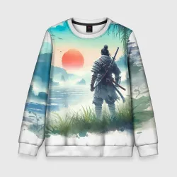 Детский свитшот 3D Японский самурай на берегу горного озера