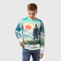 Детский свитшот 3D Японский самурай на берегу горного озера - фото 2