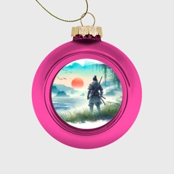 Ёлочный шар стеклянный/пластиковый Японский самурай на берегу горного озера