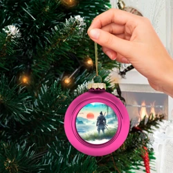 Ёлочный шар стеклянный/пластиковый Японский самурай на берегу горного озера - фото 2