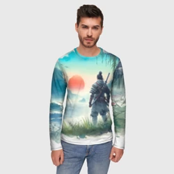 Мужской лонгслив 3D Японский самурай на берегу горного озера - фото 2