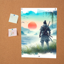 Постер Японский самурай на берегу горного озера - фото 2