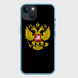 Чехол для iPhone 14 Герб РФ gold