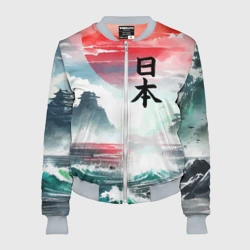 Женский бомбер 3D Япония - страна восходящего солнца - акварель