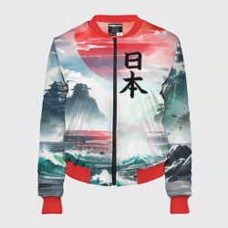 Женский бомбер 3D Япония - страна восходящего солнца - акварель