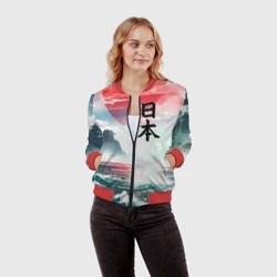 Женский бомбер 3D Япония - страна восходящего солнца - акварель - фото 2