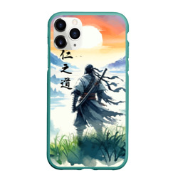 Чехол для iPhone 11 Pro Max матовый Ghost of Tsushima - samurai on the background of the rising sun