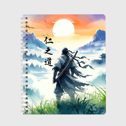 Тетрадь Ghost of Tsushima - samurai on the background of the rising sun