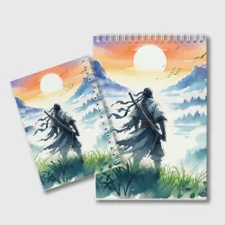 Блокнот Ghost of Tsushima - samurai on the background of the rising sun - фото 2