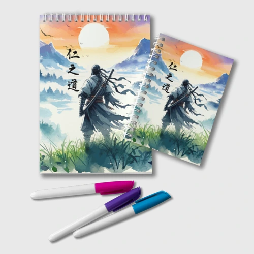 Блокнот Ghost of Tsushima - samurai on the background of the rising sun