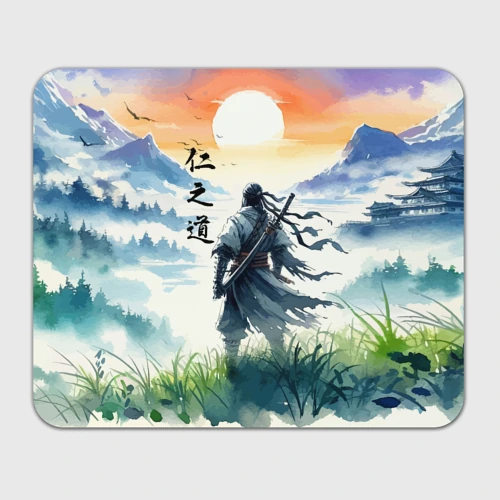 Прямоугольный коврик для мышки Ghost of Tsushima - samurai on the background of the rising sun