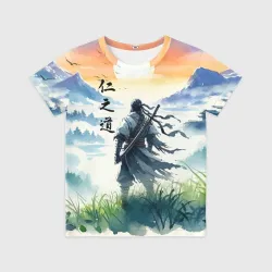 Детская футболка 3D Ghost of Tsushima - samurai on the background of the rising sun