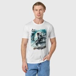 Мужская футболка хлопок Самурай с катаной - призрак Цусимы - фото 2