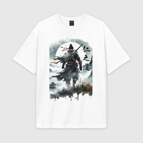 Мужская футболка Oversize хлопок premium Призрак Цусимы - Японский самурай